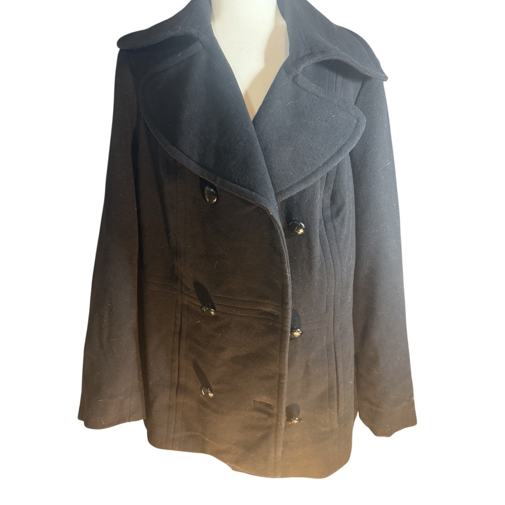 London Fog Black Wool Blend Double Breasted Pea Coat Jacket Plus Size 1X
